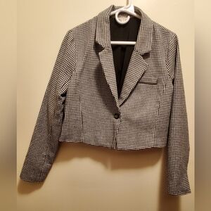 Hem & Thread Black and White cropped Checkered Blazer